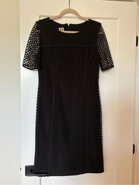 Anne Klein Black Mesh Overlay Midi Dress